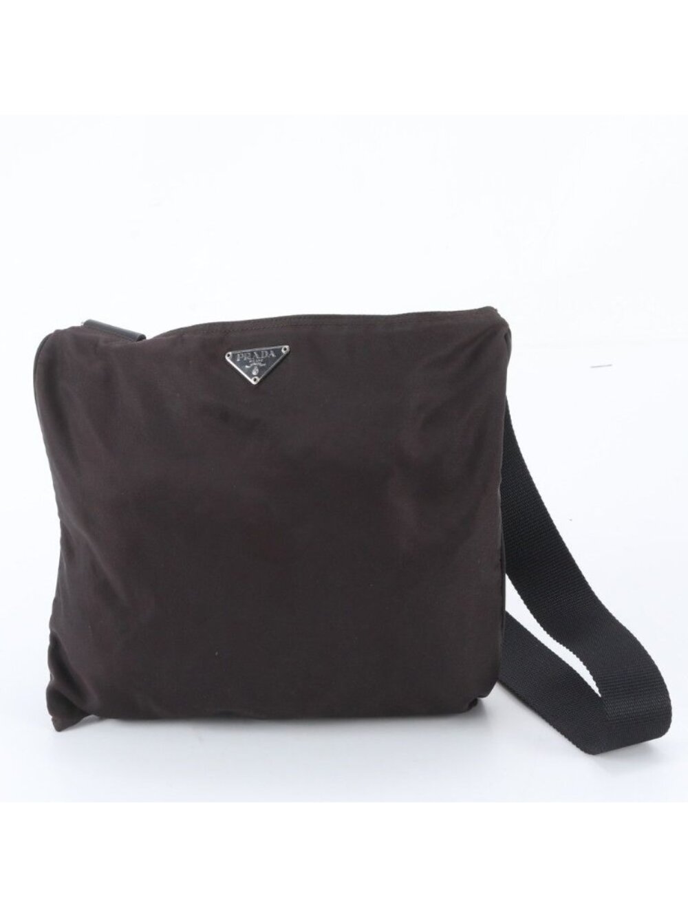 Prada White Tag Tessuto Nylon Triangle Logo Leather Shoulder Bag Crossbody Brown